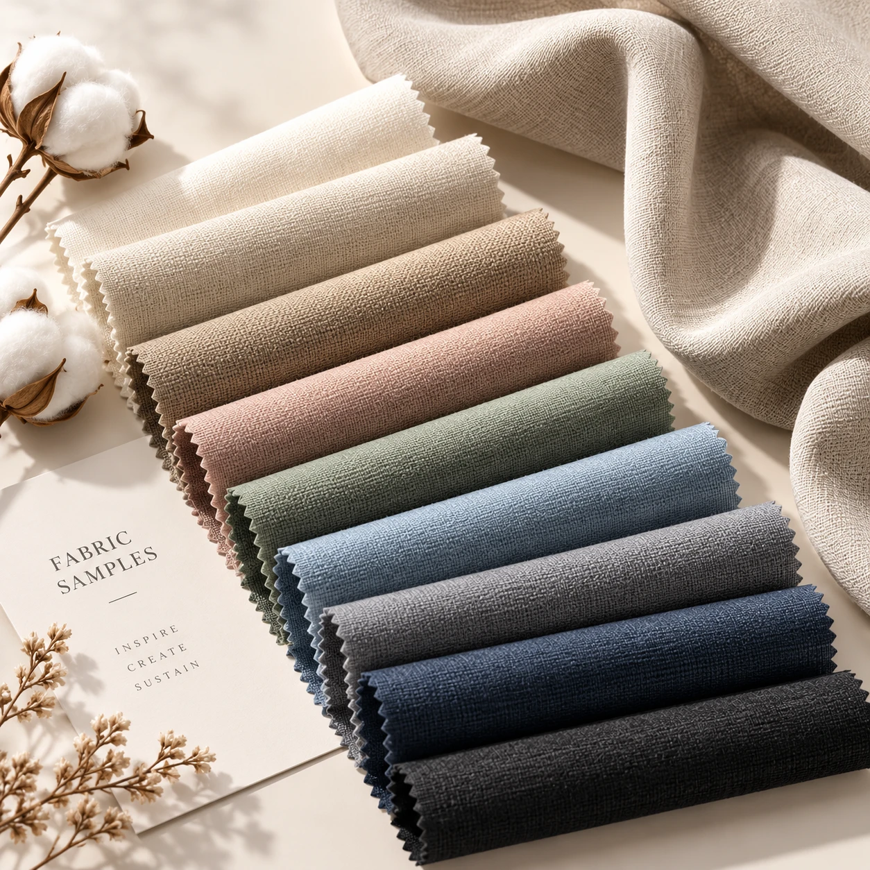Swatch book of dyed fabric samples in a range of colours